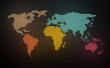 Wall Mural - simple map of the world created lines on blurred neon background