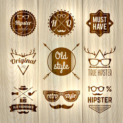 Wall Mural - Hipster Labels Wooden