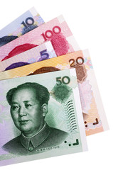 Wall Mural - Chinese Yuan renminbi money currency bills or notes isolated white background photo