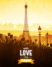 Vector Vintage Poster With Views Of Paris
