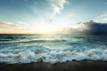 Wall Mural - sunset on seychelles beach