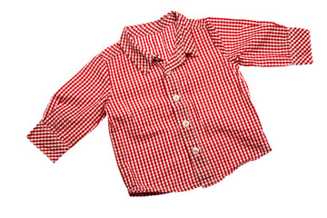 Children's wear - red checkered shirt isolated over white backgr