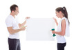 © Louis-Paul Photo - Two training adult holding a cardboard in studio.