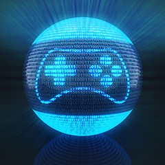 Gaming icon on globe formed by binary code
