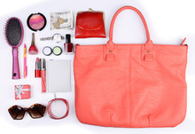 Ladies Handbag And Things With Accessories Of It Isolated