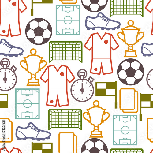 Fototapeta na wymiar Sports seamless pattern with soccer symbols.