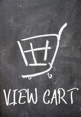 Wall Mural - view cart text and shopping cart sign on blackboard