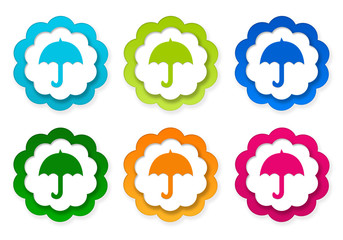 Wall Mural - set of colorful stickers icons with umbrella symbol