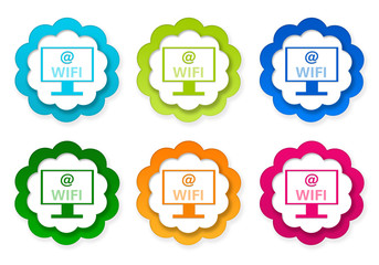 Wall Mural - set of colorful stickers icons with wifi symbol