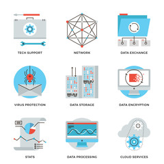 Aufkleber - Global data technology services line icons set