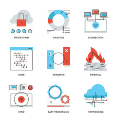 Aufkleber - Network and connection elements line icons set