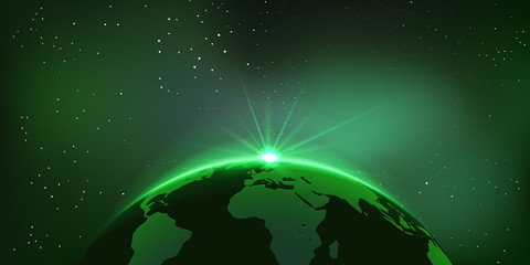 Wall Mural - rising sun over the earth planet with space background for your