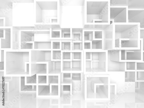 Naklejka - mata magnetyczna na lodówkę 3d interior with white chaotic square cells structure