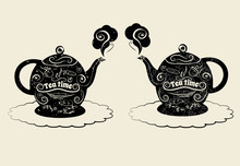 Vector Silhouettes Of Teapots