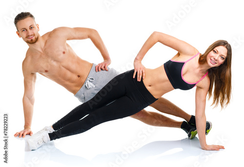Fotografie, Obraz Sport attractive couple - man and woman doing fitness exercises