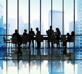 Wall Mural - Silhouette Group of Business People Meeting Concept
