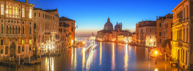 Canvas Print - The beautiful night view of the famous Grand Canal in Venice, It