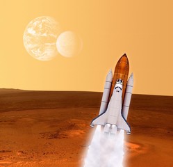 Wall Mural - shuttle rocket mars planet