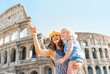 Leinwanddruck Bild - Happy mother and baby girl sightseeing near colosseum in rome