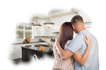 Wall Mural - Daydreaming Young Military Couple Over Custom Kitchen Photo Thou