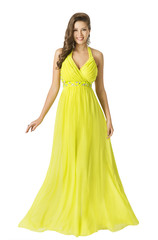 Wall Mural - Woman Beauty Long Fashion Dress, Elegant Girl In Yellow Summer