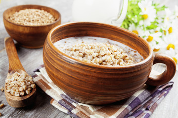 Wall Mural - Buckwheat porridge with milk