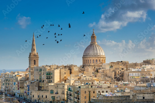 Fotomural Valetta city buildings with birds flying