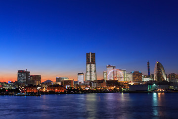 Wall Mural - Minatomirai 21 area in the twilight in Yokohama, Japan