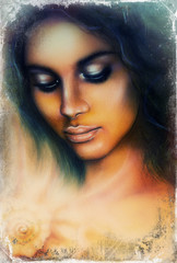 Wall Mural -  portrait of a young indian woman with closed eyes meditating up