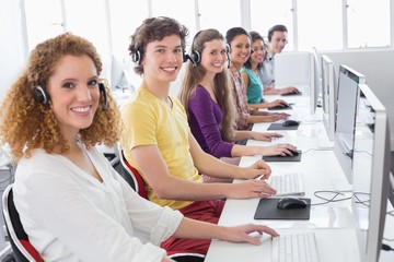 Wall Mural - Students working in computer room