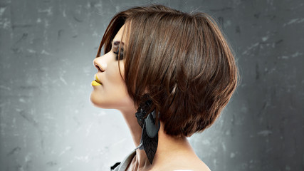 Poster - woman face. bob haircut. profile view. beauty face . short hair