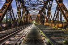 Looking Forward Over Old Abandoned Rusty Train Bridge