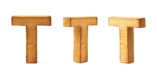 Set of three block wooden letters isolated