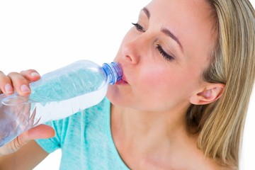 Poster - Pretty blonde drinking from her water bottle