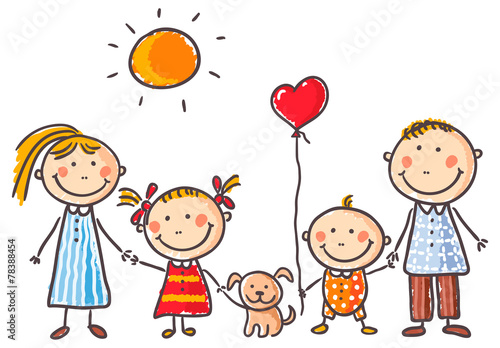 Family with two children and a puppy