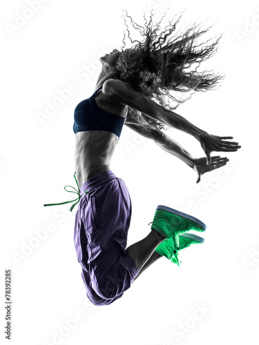 Fototapeta na wymiar woman zumba dancer dancing exercises silhouette