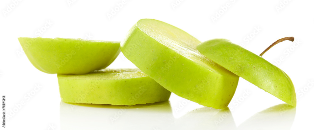 Juicy slices of apple isolated on white