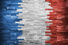 French Flag Painted In A Brick Wall