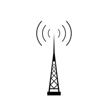 Broadcasting Antenna With Signal Waves On White Background.