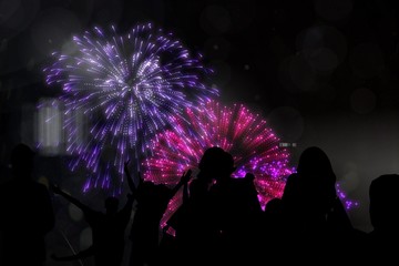 Aufkleber - Composite image of silhouette of cheering people