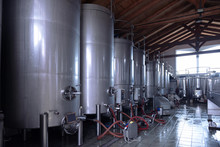 Stainless Steel Wine Vats In A Row