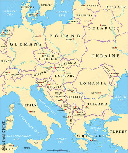 Obraz Dibond Mapa polityczna Europy Środkowej