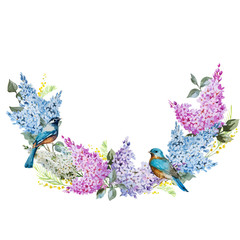 Wall Mural - Lilac wreath and birds