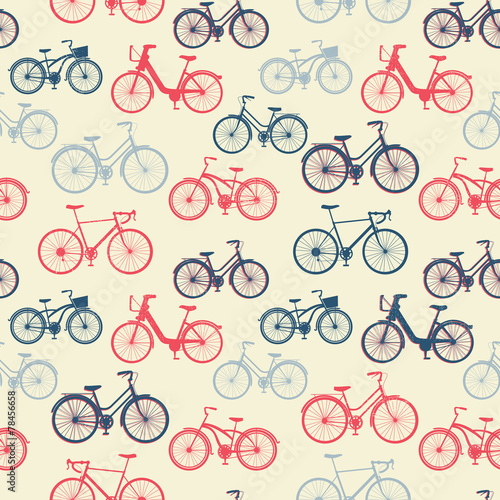 Obraz w ramie Seamless pattern with vintage bicycles