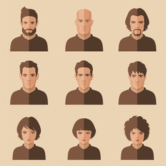 Wall Mural - vector flat people face, avatar icon, cartoon character