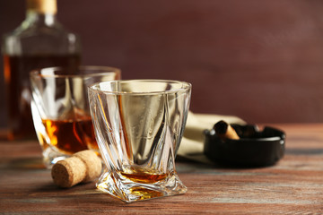 Poster - Whiskey on wooden background