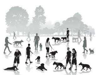 People walking with dogs