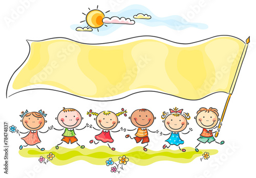 Kids holding a big flag