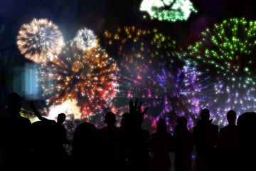 Aufkleber - Composite image of silhouette of cheering people