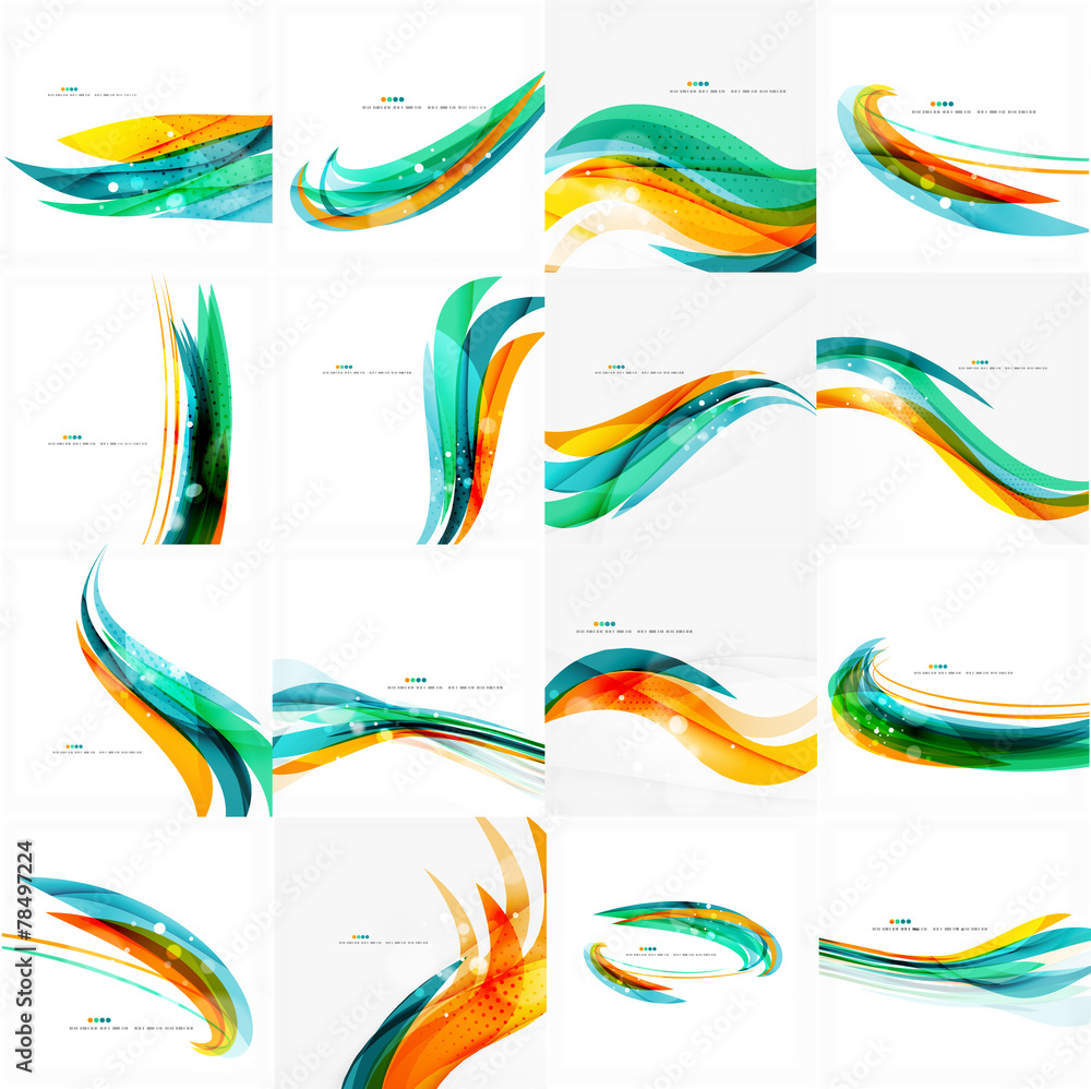 Blue, orange, red swirl wave lines. Light design - obrazy, fototapety, plakaty 